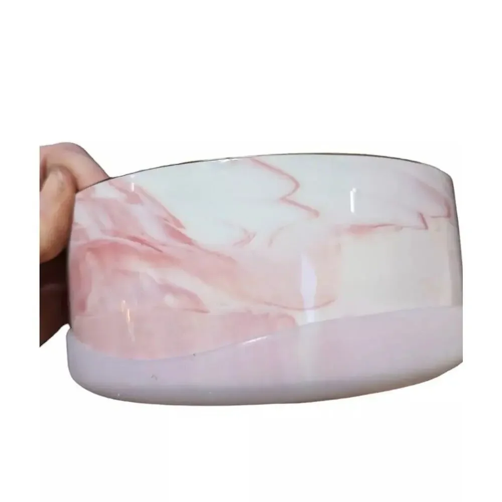 Pink White Marble Swirl Pet Bowl Water Food Dog Ceramic